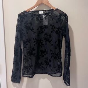 NWT Abercrombie & Fitch Black Sheer Long-Sleeve Slash Neck Mesh Top